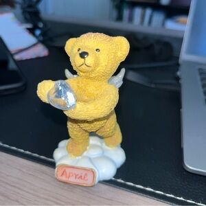 Yellow Bear Angel Figurine with Silver Heart